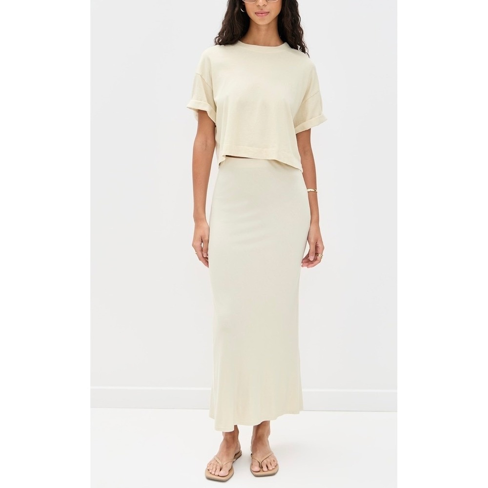 ENZA COSTA Silk Knit Bias Skirt Women Small Tan Pull on Quiet Luxury Minimal NEW